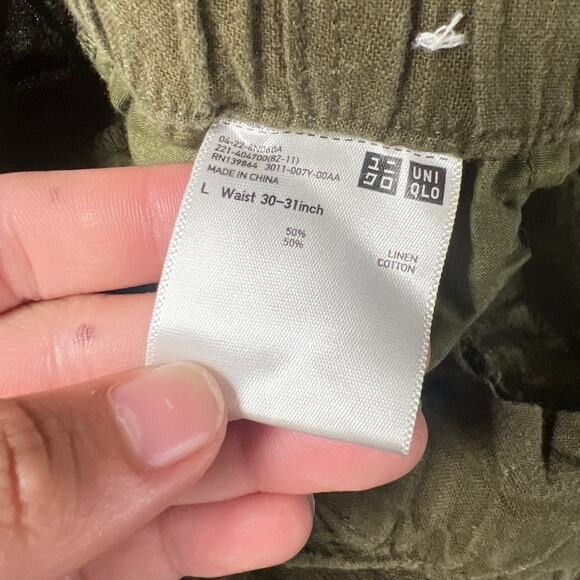 Uniqlo Large 30 Linen/Cotton Green Shorts Elastic Waist - Picture 6 of 6